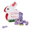 Werbe-Hase mit Schokoladenmischung von Milka bunt