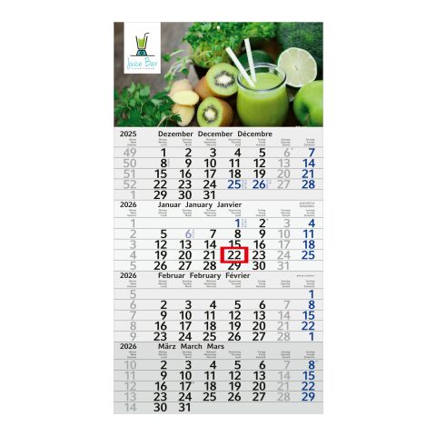4-Monatskalender Budget 4 Recycling (Einblatt) Hellgrau-blau | ohne Werbeanbringung | Blau