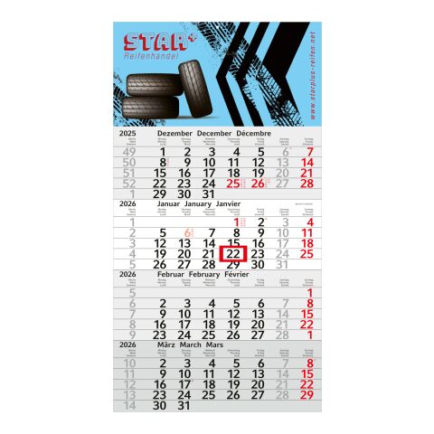 4-Monatskalender Budget 4 Bestseller (Einblatt) hellgrau-rot | ohne Werbeanbringung | rot