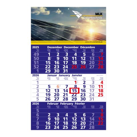 3-Monatskalender Solid 3 Bestseller (Einblatt) Marineblau-rot | ohne Werbeanbringung