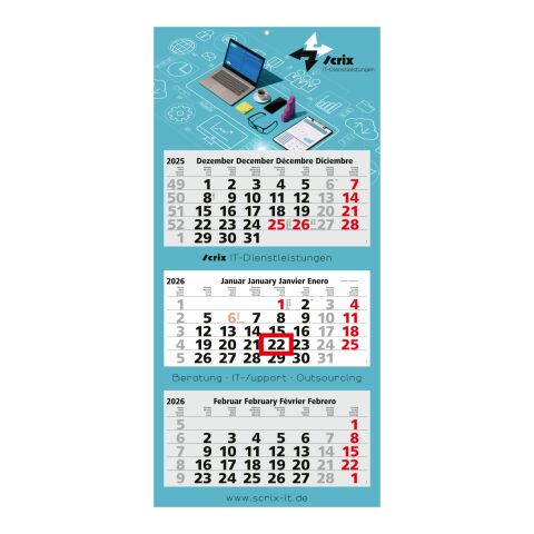 3-Monatskalender Maxi Light 3 Bestseller (Mehrblock) hellgrau-rot | 4C-Quality Digital | ohne Werbeanbringung | 4C-Quality Digital | Deutsch