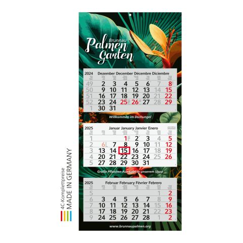 3-Monatskalender Profil 3 Recycling (Mehrblock) hellgrau-rot | 4C-Quality Digital | ohne Werbeanbringung | ohne Werbeanbringung