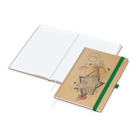 Werbeartikel Notizbuch Match-Book White Bestseller – braun-grün – A4 – mit Logo bedruckt