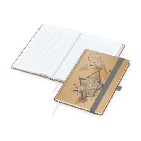 Werbeartikel Notizbuch Match-Book White Bestseller – braun-silber – A5 – mit Logo bedruckt