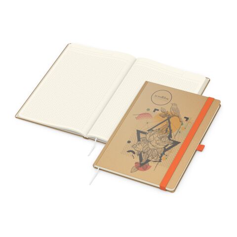 Werbeartikel Notizbuch Match-Book Creme Bestseller – braun-orange – A4 – mit Logo bedruckt