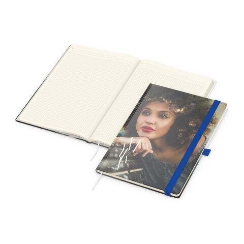 Werbeartikel Notizbuch Match-Book Creme Bestseller – bunt-mittelblau – A4 – mit Logo bedruckt
