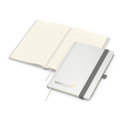 Werbeartikel Notizbuch Vision-Book Creme Bestseller inkl. Prägung – weiß-gold – A5 – mit Logo bedruckt