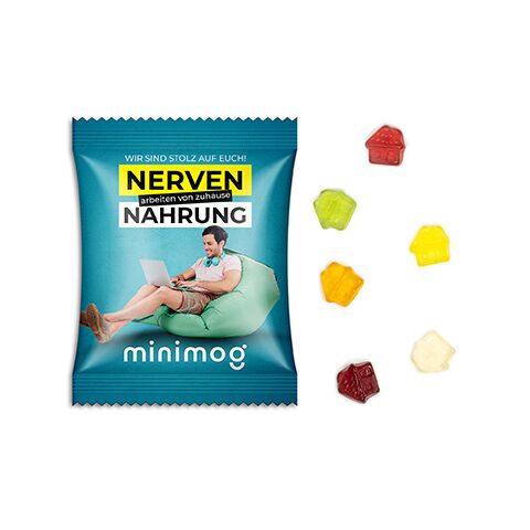 Streuartikel Fruchtgummi Standardformen – transparente – mit bedrucktem Etikett 15 g für Messebesucher und potenzielle Geschäftspartner