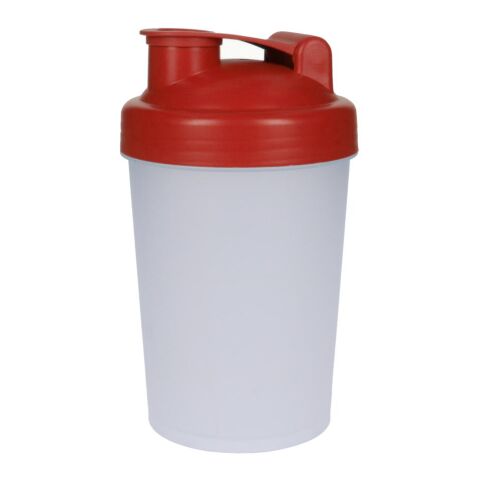 Werbeartikel Shaker Protein 0,4l mit Siebeinsatz & Skala Trinköffnung Schraubdeckel Mixer-Becher Sport Fitness Giveaway – weiß – mit Logo bedruckt