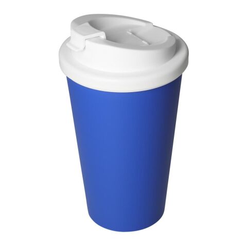 Werbeartikel Kaffeebecher Premium Deluxe – trend-blau – mit Logo bedruckt 0,35 l doppelwandig mit Deckel für die Büroküche