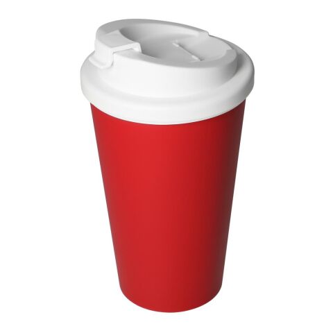 Werbeartikel 350 ml Premium Deluxe Coffee-to-go-Becher, auslaufsicherer Thermobecher mit 2K-Verschluss & Schraubdeckel – rot – mit Logo bedruckt