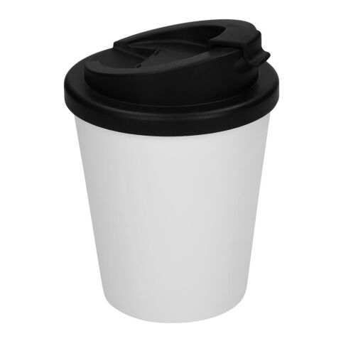 Werbeartikel 250 ml Kaffeebecher Premium Deluxe doppelwandig mit Schraubdeckel & innovativem 2K-Verschluss – weiß – mit Logo bedruckt
