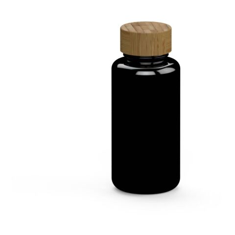Werbeartikel Trinkflasche Natural 700ml Tritan in Glas-Optik leicht & bruchfest für Kohlensäure Bambusdeckel – schwarz – mit Logo bedruckt
