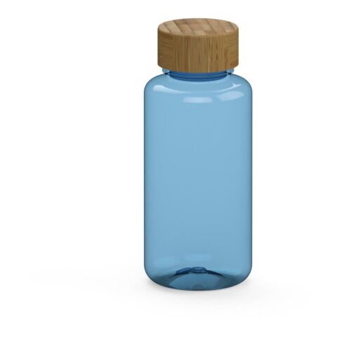 Werbeartikel Trinkflasche Natural 700ml Tritan in Glas-Optik leicht & bruchfest für Kohlensäure Bambusdeckel – trend-blau ps – mit Logo bedruckt