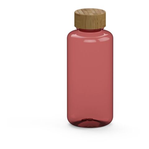 Werbeartikel Natural 1,0 L Trinkflasche kohlensäuregeeignet Tritan mit Bambusdeckel federleicht & auslaufsicher – rot – mit Logo bedruckt