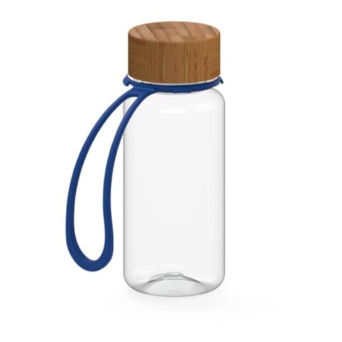 Werbeartikel Tritan Trinkflasche 400 ml Natural Bambusdeckel Silikon-Strap auslaufsicher kohlensäuregeeignet BPA-frei – weiß – mit Logo bedruckt