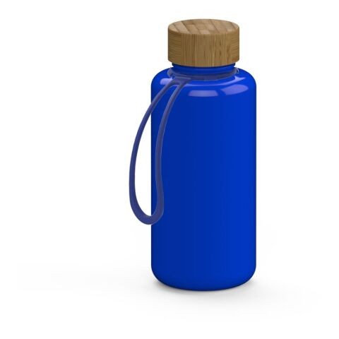 Werbeartikel Natural 1,0 L Trinkflasche kohlensäuregeeignet Tritan mit Bambusdeckel federleicht & auslaufsicher, inkl. Strap – trend-blau ps – mit