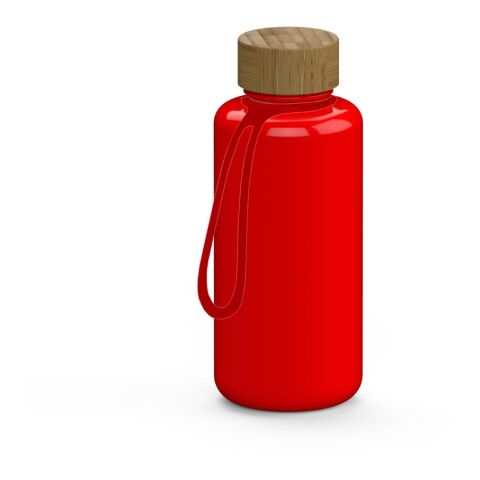 Werbeartikel Tritan Trinkflasche Natural – rot – mit Logo bedruckbar 1,0 l BPA-frei nachhaltig mit Bambusdeckel für Sportevents
