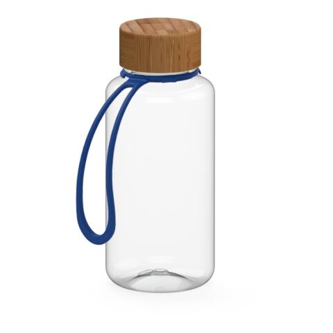 Werbeartikel Trinkflasche Natural 700ml Tritan in Glas-Optik leicht & bruchfest für Kohlensäure Bambusdeckel, inkl. Strap – weiß – mit Logo bedruckt