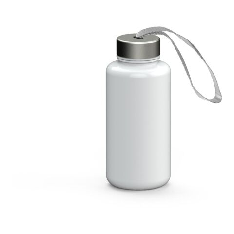 Werbeartikel Pure 700 ml Trinkflasche aus Tritan kohlensäuregeeignet & auslaufsicher mit Edelstahldeckel & Trageschlaufe – weiß – mit Logo bedruckt