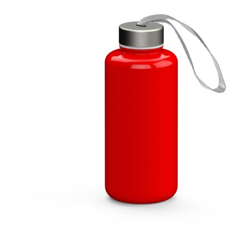 Werbeartikel Pure 1,0 L Trinkflasche kohlensäuregeeignet aus Tritan mit Edelstahldeckel & Schlaufe auslaufsicher – rot – mit Logo bedruckt