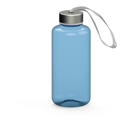 Werbeartikel Pure 1,0 L Trinkflasche kohlensäuregeeignet aus Tritan mit Edelstahldeckel & Schlaufe auslaufsicher – trend-blau ps – mit Logo bedruckt