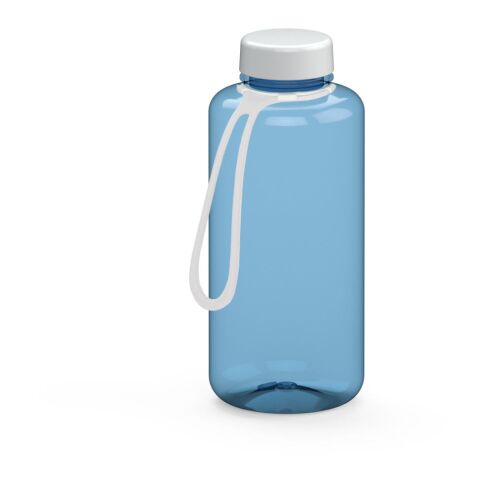 Werbeartikel Trinkflasche "Refresh", 1,0 l, inkl. Strap – trend-blau PS – mit Logo bedruckt