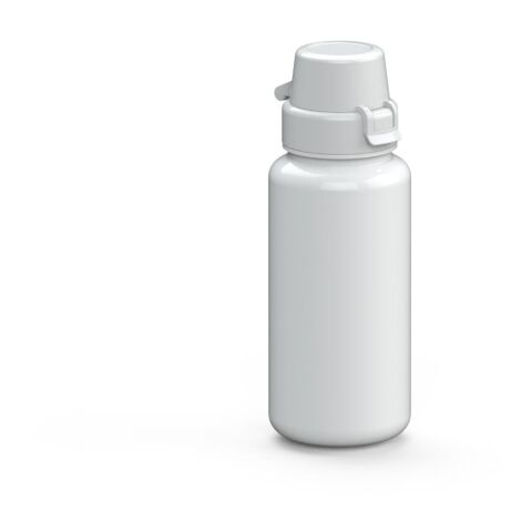 Werbeartikel School 400ml Kinder-Trinkflasche aus Tritan bruchsicher mit Weithals-Öffnung & Sportverschluss BPA-frei – weiß – mit Logo bedruckt