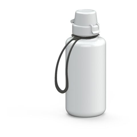 Werbeartikel Tritan Trinkflasche 700 ml School Strap Silikon-Trageschlaufe BPA-frei auslaufsicher große Öffnung – weiß – mit Logo bedruckt