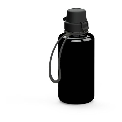 Werbeartikel Tritan Trinkflasche 700 ml School Strap Silikon-Trageschlaufe BPA-frei auslaufsicher große Öffnung – schwarz – mit Logo bedruckt