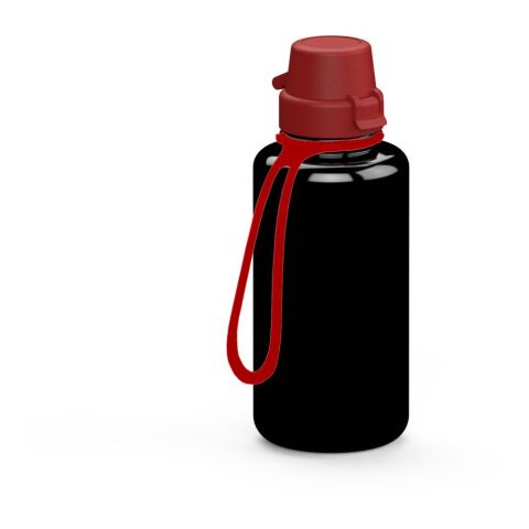 Werbeartikel Tritan Trinkflasche 700 ml School Strap Silikon-Trageschlaufe BPA-frei auslaufsicher große Öffnung – schwarz – mit Logo bedruckt