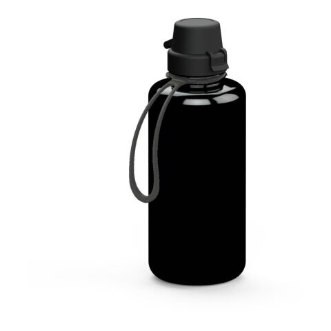 Werbeartikel Trinkflasche School 1 Liter aus Tritan geschmacksneutral 1000ml große Öffnung, inkl. Strap – schwarz – mit Logo bedruckt
