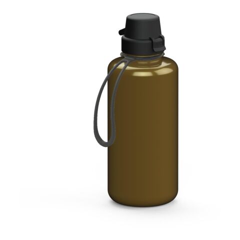 Werbeartikel Trinkflasche School 1 Liter aus Tritan geschmacksneutral 1000ml große Öffnung, inkl. Strap – gold – mit Logo bedruckt