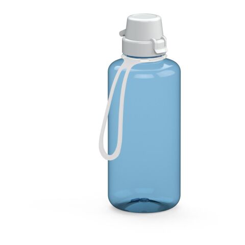 Werbeartikel Trinkflasche School 1 Liter aus Tritan geschmacksneutral 1000ml große Öffnung, inkl. Strap – trend-blau ps – mit Logo bedruckt