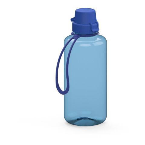 Werbeartikel Trinkflasche School 1 Liter aus Tritan geschmacksneutral 1000ml große Öffnung, inkl. Strap – trend-blau PS – mit Logo bedruckt