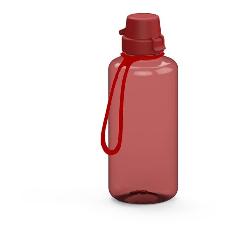 Werbeartikel Trinkflasche School 1 Liter aus Tritan geschmacksneutral 1000ml große Öffnung, inkl. Strap – rot – mit Logo bedruckt
