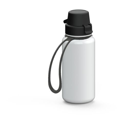 Werbeartikel School 400ml Kinder-Trinkflasche aus Tritan bruchsicher mit Weithals-Öffnung & Sportverschluss BPA-frei, inkl. Strap – weiß – mit Logo