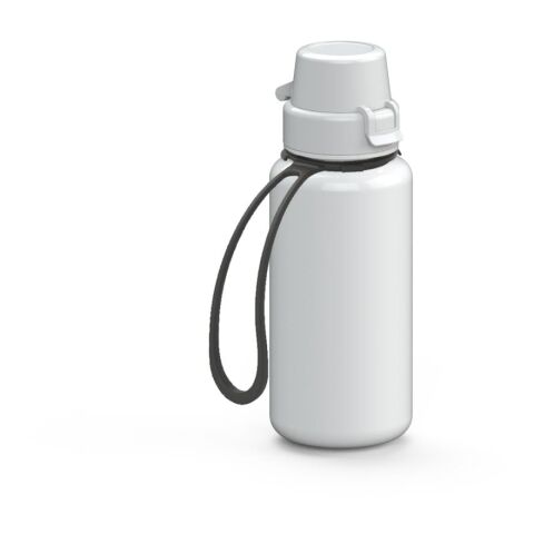 Werbeartikel School 400ml Kinder-Trinkflasche aus Tritan bruchsicher mit Weithals-Öffnung & Sportverschluss BPA-frei, inkl. Strap – weiß – mit Logo