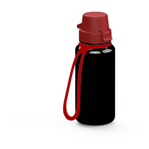 Werbeartikel School 400ml Kinder-Trinkflasche aus Tritan bruchsicher mit Weithals-Öffnung & Sportverschluss BPA-frei, inkl. Strap – schwarz – mit
