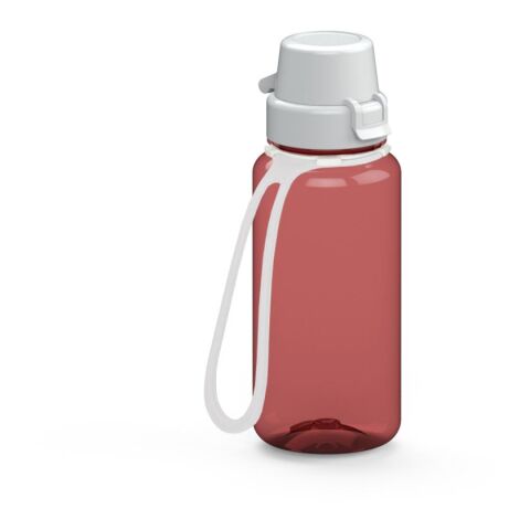 Werbeartikel School 400ml Kinder-Trinkflasche aus Tritan bruchsicher mit Weithals-Öffnung & Sportverschluss BPA-frei, inkl. Strap – rot – mit Logo