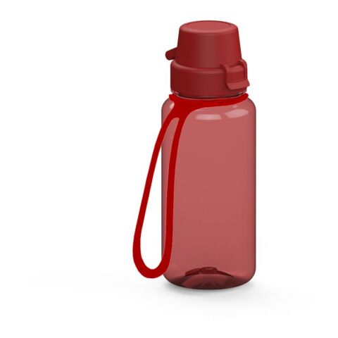 Werbeartikel School 400ml Kinder-Trinkflasche aus Tritan bruchsicher mit Weithals-Öffnung & Sportverschluss BPA-frei, inkl. Strap – rot – mit Logo