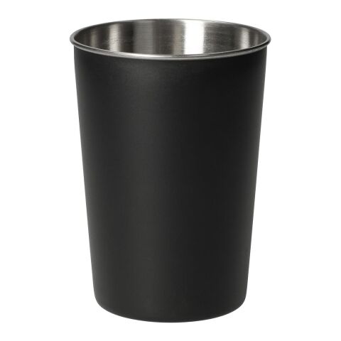 Werbeartikel 270 ml Edelstahl-Kaffeebecher Metallo, stapelbarer & robuster Outdoor-Becher für Camping & Events – schwarz – mit Logo bedruckt