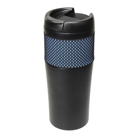 Werbeartikel Temptation 500 ml Thermobecher Vakuum-Isolierung mit Silikonmanschette & Schraubdeckel hält lange heiß – schwarz – mit Logo bedruckt