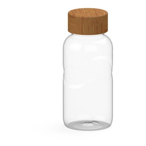 Werbeartikel Trinkflasche Carve Natural 500ml Tritan™ mit Bambusdeckel Griffmulden für Kohlensäure geeignet auslaufsicher – weiß – mit Logo bedruckt