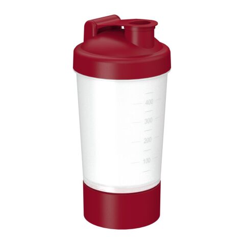 Werbeartikel Shaker Protein Pro 1 0,4l modular Zusatzfach für Pulver Siebeinsatz Skala Sport Mixer Becher hygienisch – weiß – mit Logo bedruckt