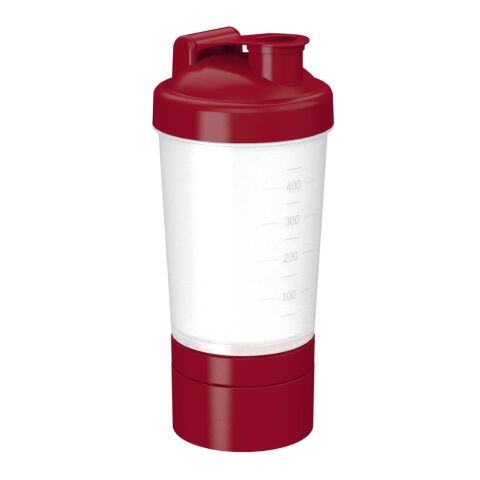 Werbeartikel Shaker Protein Pro 2 0,4l modular 2 Zusatzfächer für Pulver Siebeinsatz Skala Sport Mixer Becher – weiß – mit Logo bedruckt