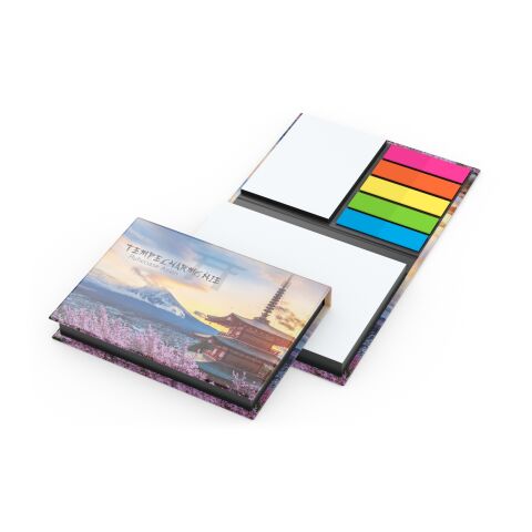 Werbeartikel Haftnotiz-Set Wien Bookcover White Bestseller, 100/25 Blatt, Farbschnitt – bunt-schwarz – mit Logo bedruckt