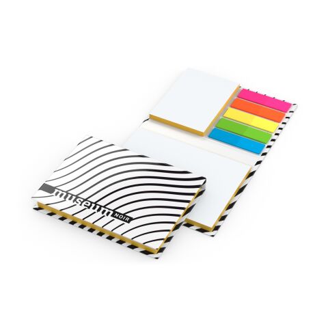 Werbeartikel Haftnotiz-Set Budapest Bookcover White Bestseller, 50/50 Blatt, Farbschnitt – bunt-gelb – mit Logo bedruckt