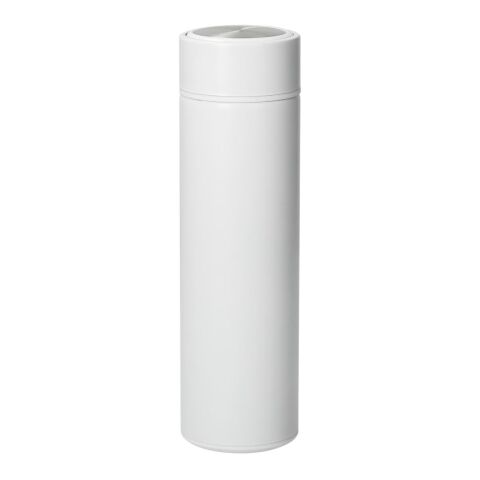 Werbeartikel Edelstahl Vakuum Trinkflasche 400 ml Alaska Teesieb doppelwandig auslaufsicher BPA-frei – weiß – mit Logo bedruckt