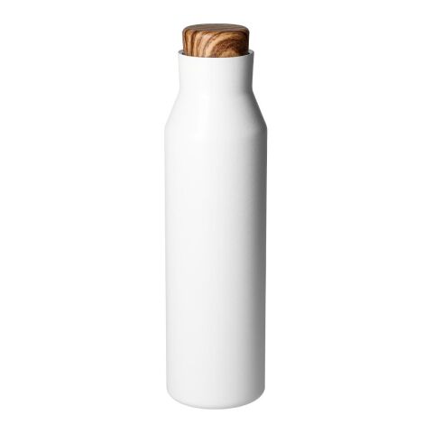 Werbeartikel Edelstahl Vakuum Trinkflasche 600 ml Malmö doppelwandig auslaufsicher für Kohlensäure BPA-frei – weiß – mit Logo bedruckt
